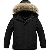 CREATMO US Boys' Waterproof Snow Coat Parka Windproof Winter Jacket With Detachable Fleece Hood