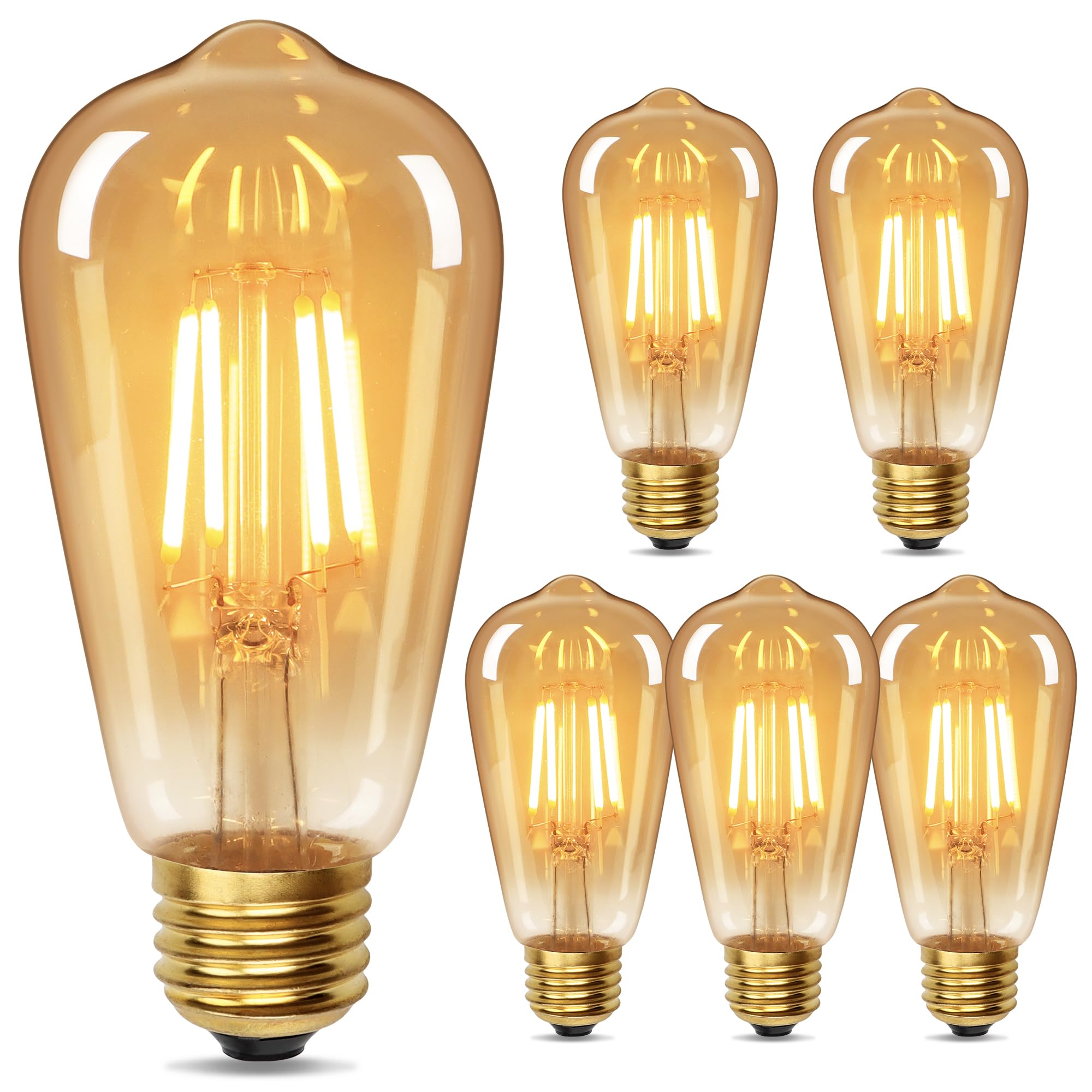 YUNRRD Vintage Light Bulb E27 Screw LED Edison Bulb ST64,4W Equivalent to 40 Watt,Retro Amber Warm Glass Screw Lamp,2700K Warm White,Non-dimmable,LED Filament Lamp Squirrel Cage,Pack of 6 — image 1