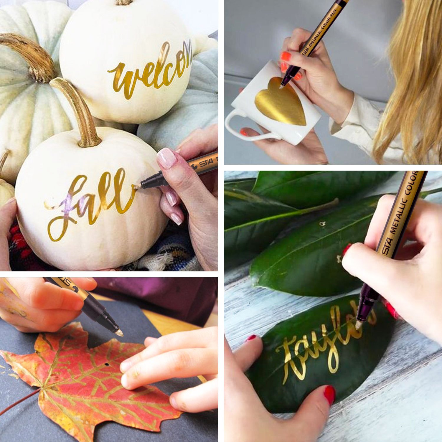 Metallic Pen Marker Metal Art Paint Marker Medium Point Tip For Gift Card Making, Rock Painting, Scrapbooking, DIY Photo Album, Glass, Wood, Crafting, Set of 10 Assorted Colors, Colorsky