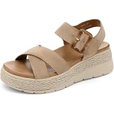 UBFEN Womens Platform Sandals Low Wedge Espadrille Orthopedic Arch Support | Cushion Insole, Adjustable Back Strap, Dressy, C