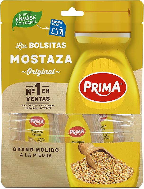 mostaza sabor intenso y único. Elaborada con semillas de mostaza. 12 bolsitas