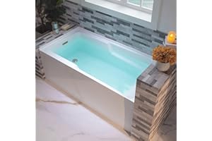 WOODBRIDGE 60" Acrylic Rectangular Alcove Soaking Bathtub in White with Left Drain, Chrome pop-UP Drain Included BA6030L