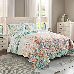 Travan Floral Quilt Queen Quilt Set, Fade Resistant