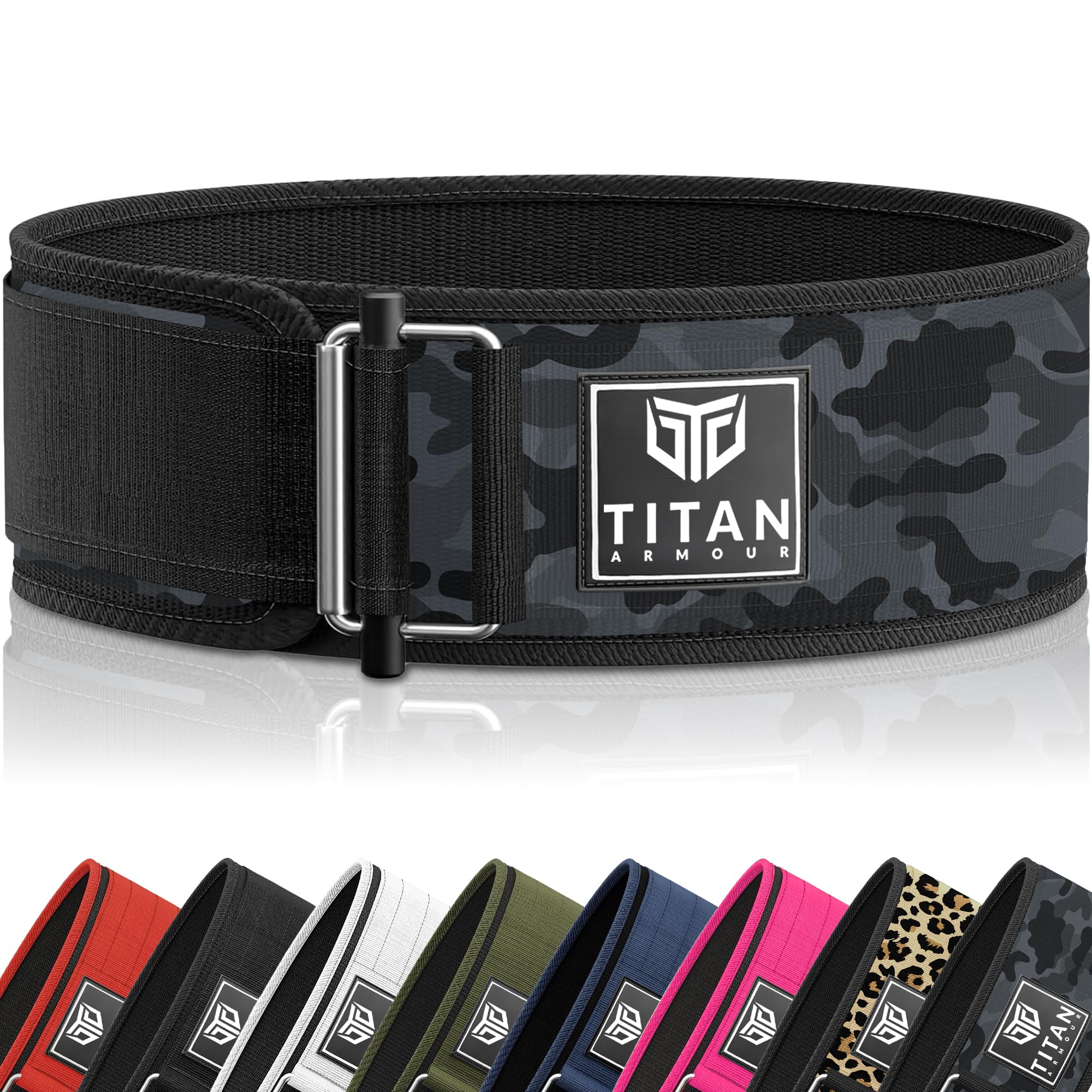 Titan Armour® Premium Self-Locking Weight Lifting Belt | Gym belt: Powerlifting, Deadlift, Olympic Lifts, Squats | Functional Weightlifting Belt | Men & Women | UK Brand (Grey Camo, L)