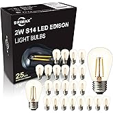 BRIMAX 25 Pack 2W S14 Replacement LED Bulbs,2700K Soft Warm White, Shatterproof Waterproof Outdoor String Light Bulbs Dimmable,E26 Medium Base,Plastic Edison Bulbs for Patio Garden