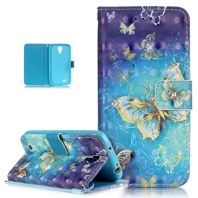 Kompatibel mit Galaxy S4 Hülle Lederhülle,Glänzend Glitzer Strass Diamant Bunte Malerei PU Lederhülle Handyhülle Tasche Flip 