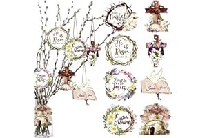 AHZEMEPINYO 24 Pieces Easter Day Wooden Hanging Ornament He is Risen Wooden Signs Easter Christ Jesus Wooden Hanging Ornaments Religious Gifts Hanging Jesus Cross Ornament for Easter Day Religious Vintage Decor