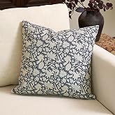 Amor Virisso Floral Throw Pillow Covers 18x18 Couch Pillows for Living Room Decorative Accent Pillow Covers Block Print Farmhouse Neutral Pillow Covers Sofa Pillows 1PC, Dusty Blue