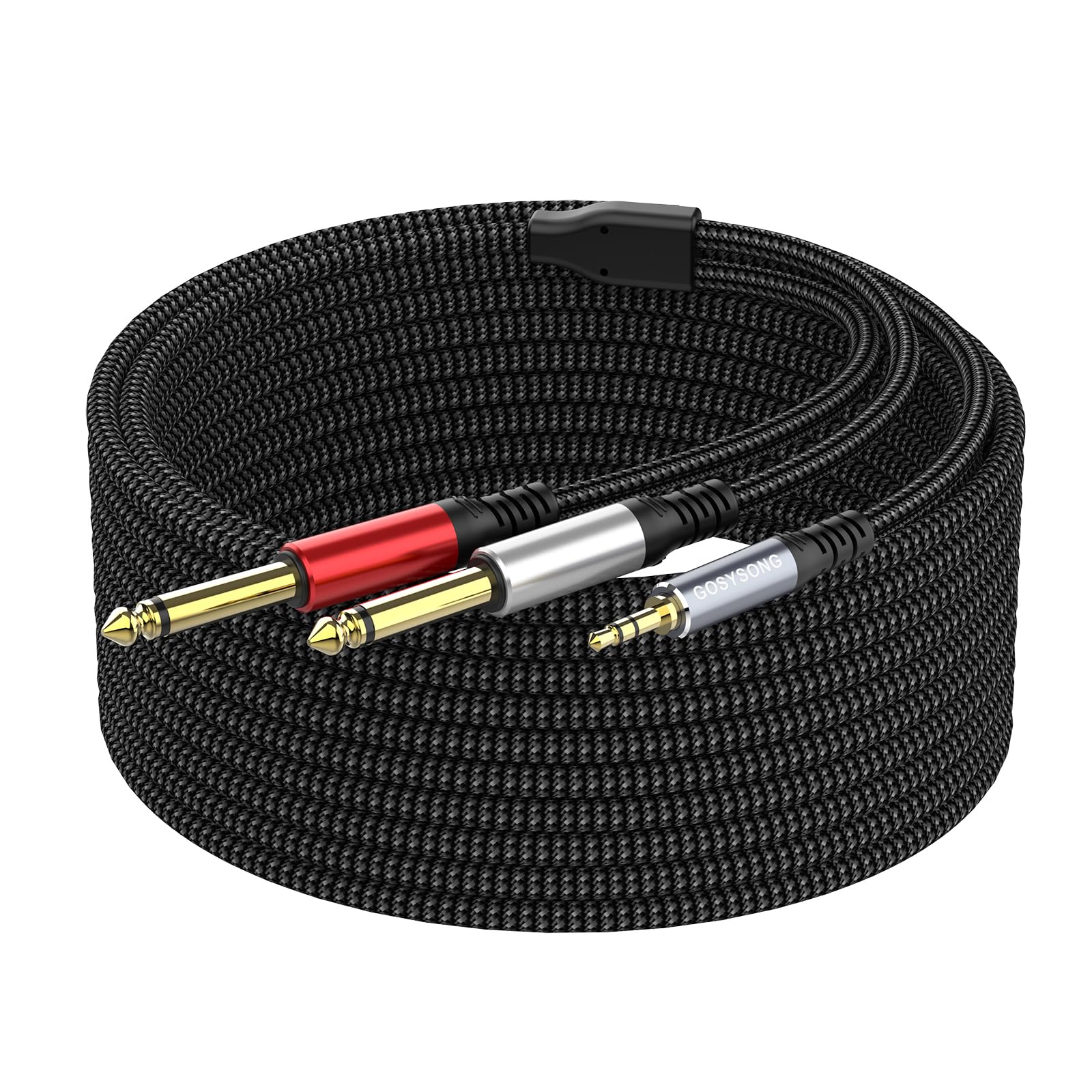 Photo 1 of 3.5mm 1/8 Stereo to Dual 1/4 TS Mono Y Splitter Audio Cable Adapter Compatible with iPhone, PC, Computer Sound Card, Mixer, Multimedia Speaker, Home Stereo System - 3FT