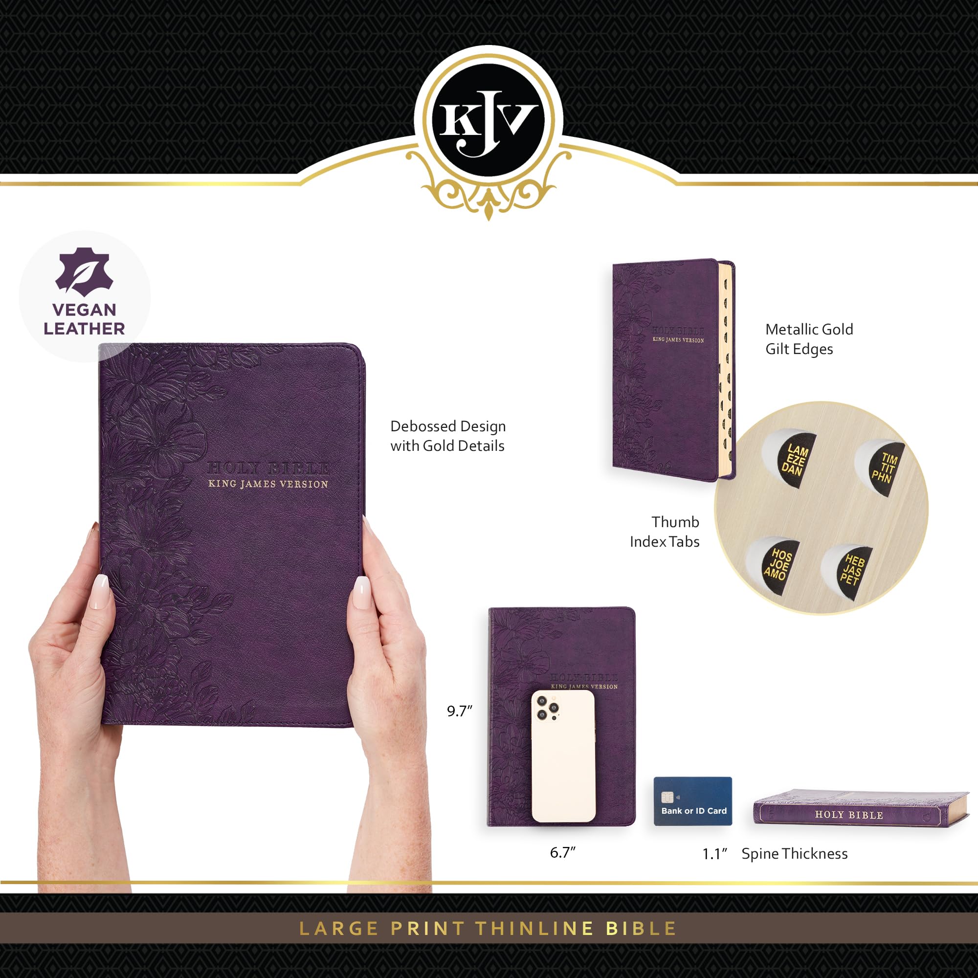 KJV Holy Bible, Thinline Large Print Faux Leather Red Letter Edition Thumb Index & Ribbon Marker, King James Version, Purple Floral (KJV Thinline LP Editions)