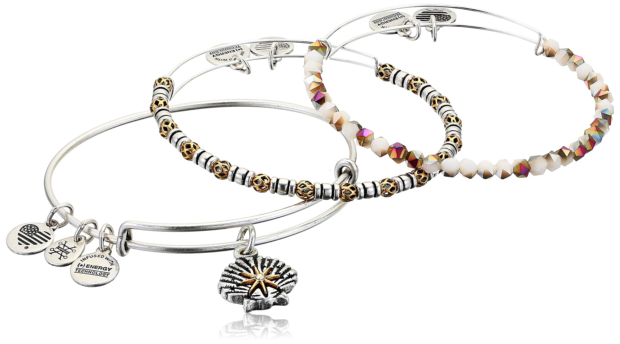 Brazaletes con dijes de cuentas de estrella de Venus de Alex y Ani, juego de 3