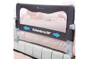 TotCraft Flexguard Height & Length Adjustable Bed Rail for Toddlers – Fits Twin, Full, Queen & King Beds – 35.5″ or 59″ Two Fixed Lengths – 14 Height Levels – ASTM Certified Kids Safety Guard (Grey)