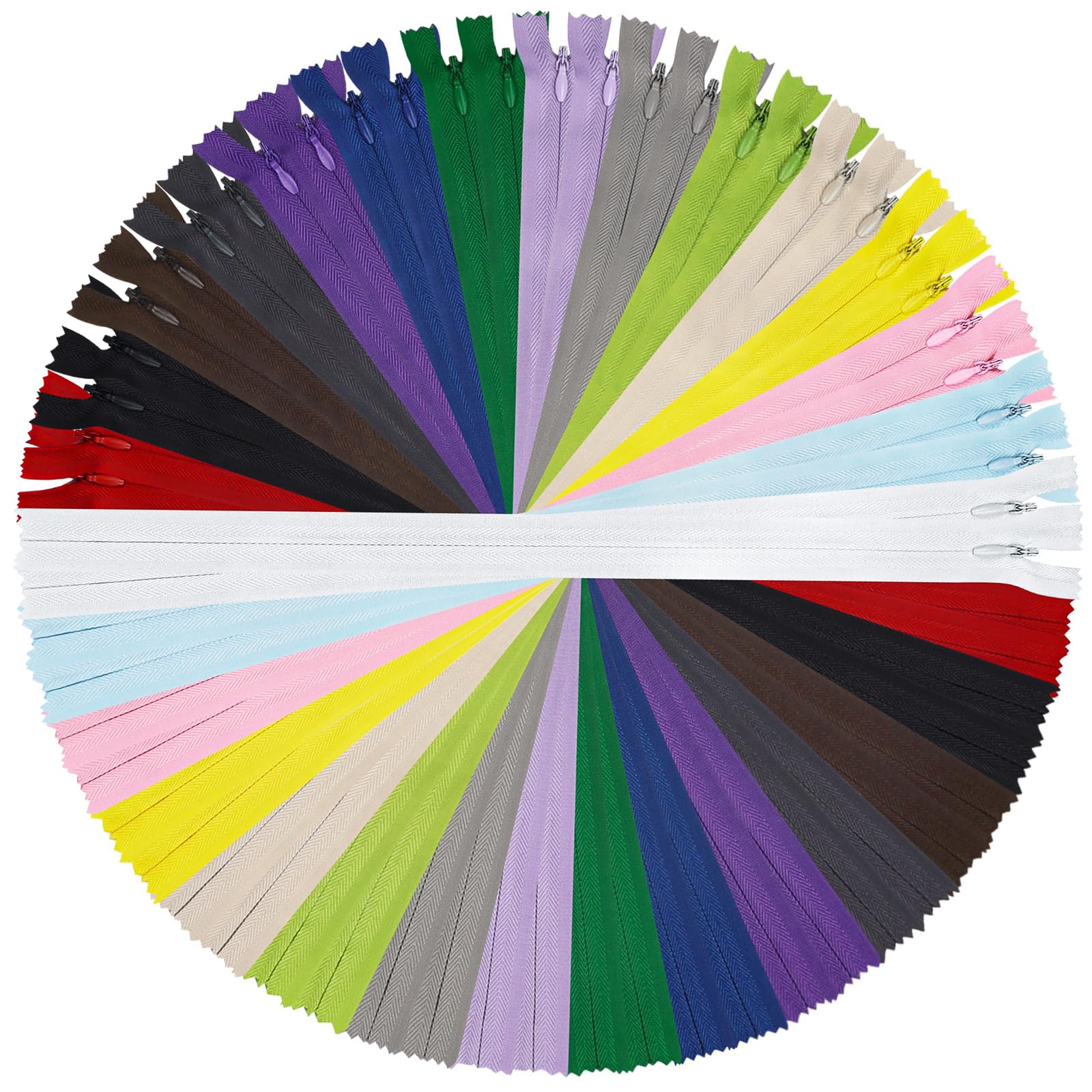 DOITEM 18 Inch Nylon Zippers 45cm Invisible Multicolor Nylon Coil Zipper Zips Zip for Sewing Crafts | Assorted 15 Colors | 30 Zippers/Pack (Multicolored, 45cm)