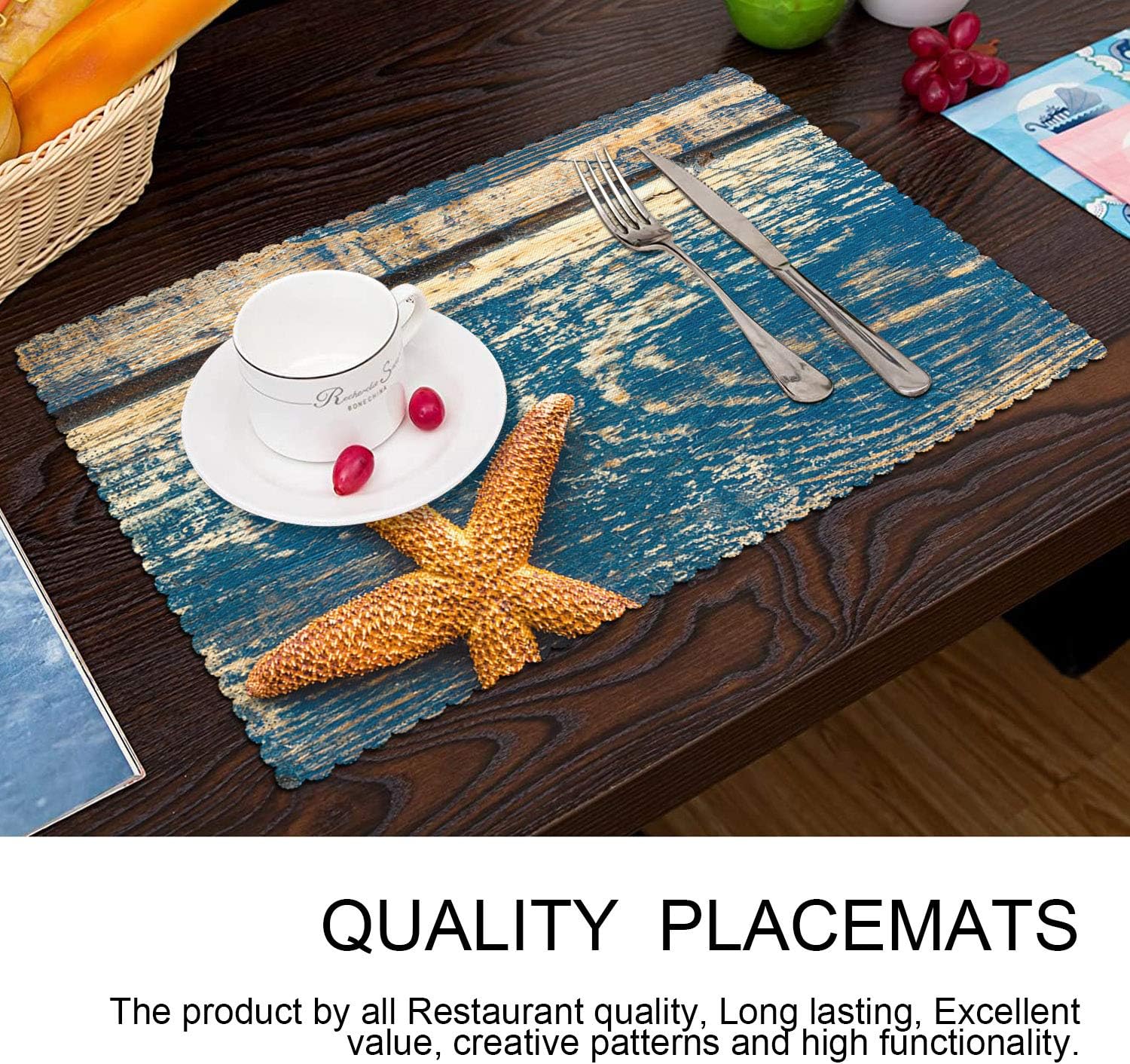 Britimes Placemats Set of 6 Washable Table Place Mats Decoration Heat Resistant Eat Mat for Kitchen Dining Decor Old Beach Wood 12 X 18 inches: Home & Kitchen