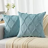 decorUhome Spring Throw Pillow Covers 20x20 Inch Set of 2, Soft Plush Faux Fur Wool Aqua Accent Couch Pillow Covers for Modern Farmhouse Bed Sofa Living Room