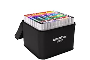 MemOffice 100 Colors Dual Tip Artist Alcohol Markers Set with Carrying Case - Perfect for Coloring, Drawing, Sketching, Card Making and Illustration - Perfect for Adults
