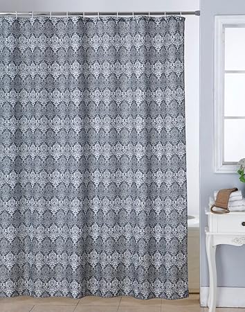 Bianca Waterproof Printed Polyester Blend Shower Curtain with12-Piece Plastic Hooks (72x80 Inches, Grey)