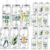 Fingertip WD 24 Pcs Golf Ball Plastic Cups with Lids and Straws, Reusable Cups 13.5 oz Plastic Tumbler for Golf Party Favor Themed Birthdays Supplies