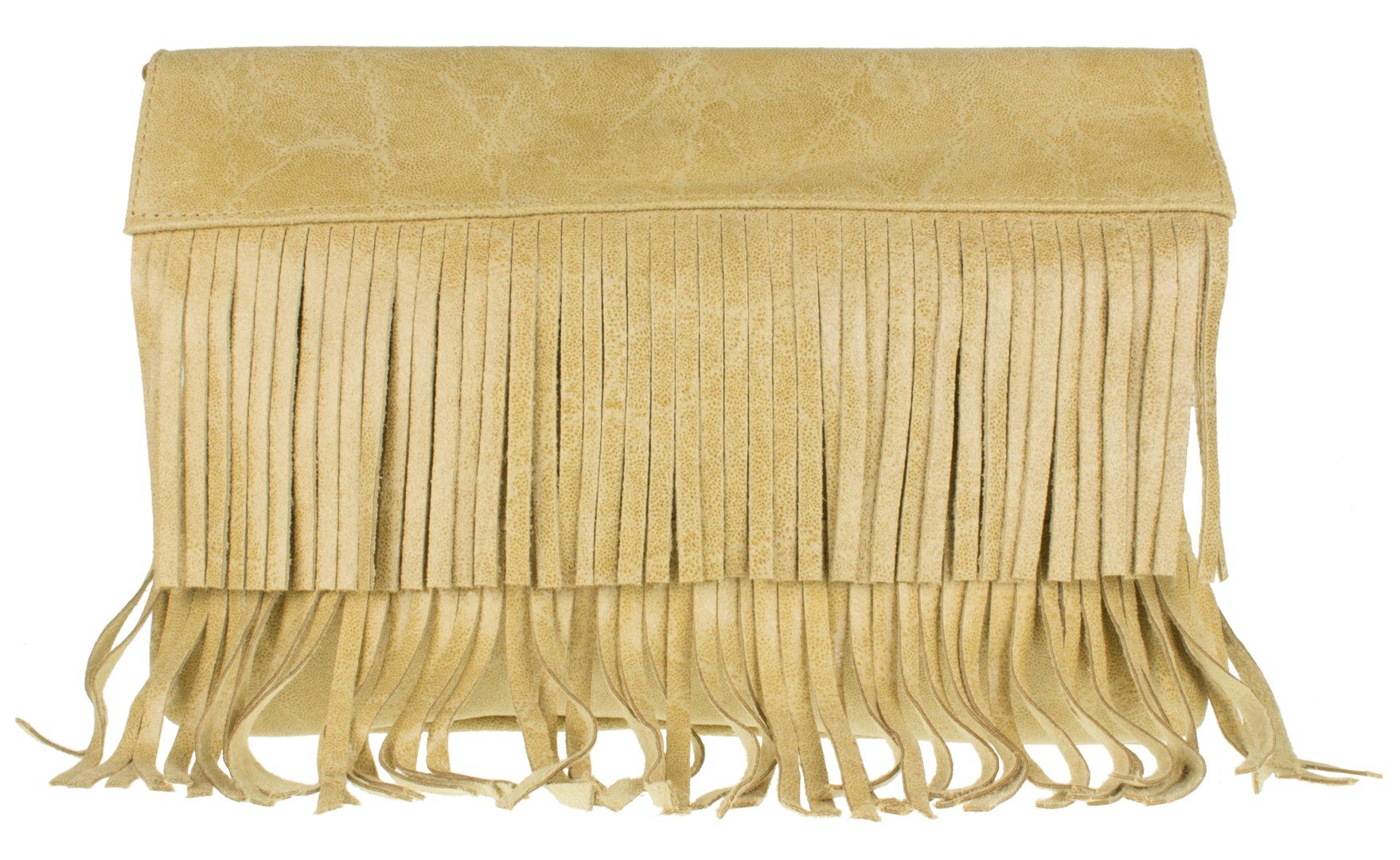 Girly Handbags Fringe Italian Suede Leather Clutch Bag - Dark Taupe