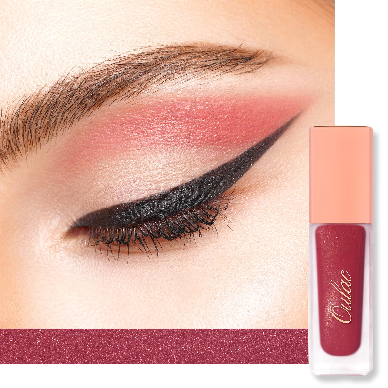 Oulac Liquid Eyeshadow Satin Finish - Multi-Use Red Fuchsia Eyeshadow & Eye Primer | Blendable Smooth Eye Make-up, Crease-Resistant, Non-Greasy, Vegan, Cruelty-Free, Noon (SA08)