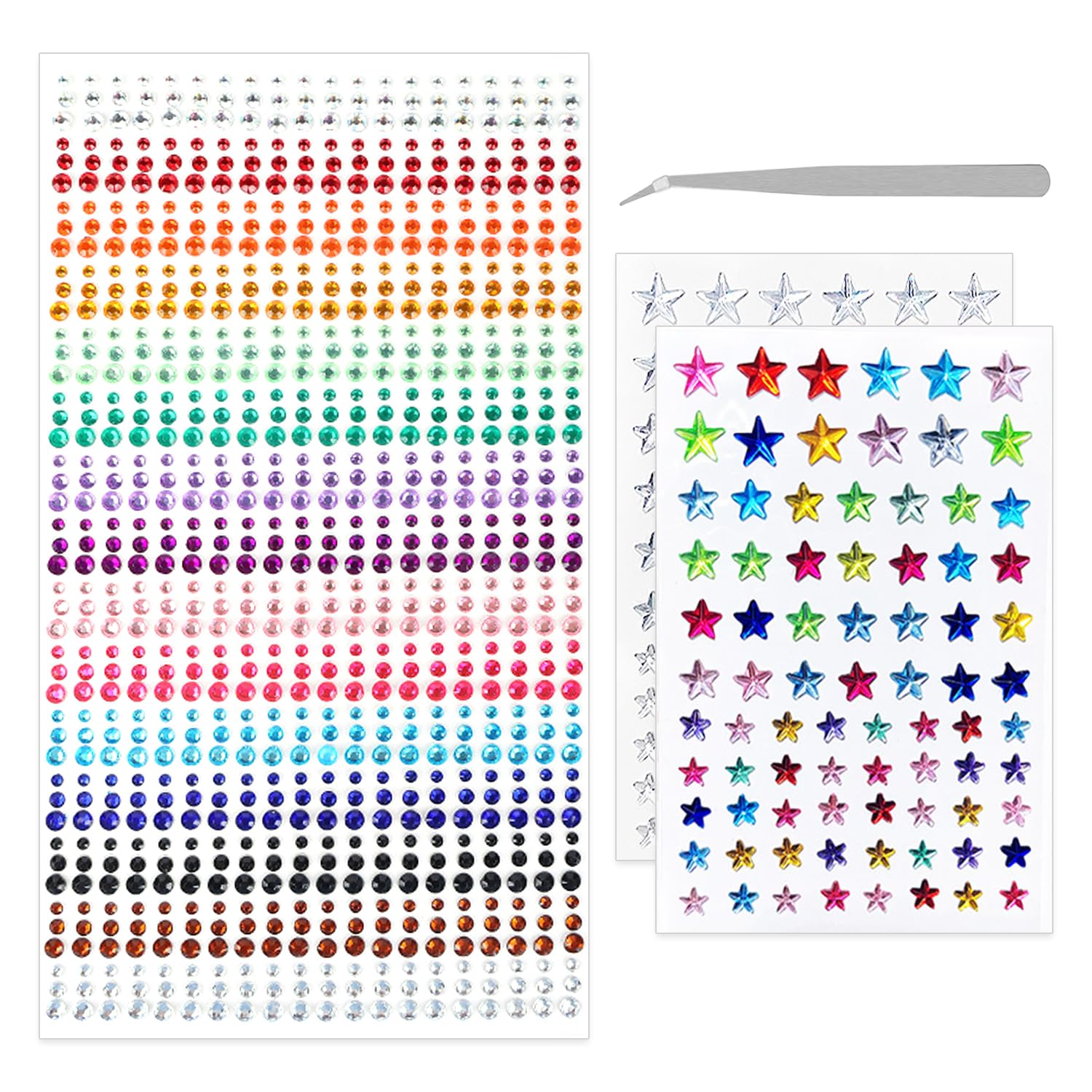 900 Rhinestone Stickers And 2 Star Stickers, With 1 Piece Stainless Steel Tweezers, Decorative Stickers, Can Be Used For Makeup, Nails, Items, Etc.