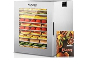 YASHE Food Dehydrator Machine, 12 Stainless Steel Food Dryer, 10 Presets, 48H Timer and Temperature Control, 850W Dehydrators