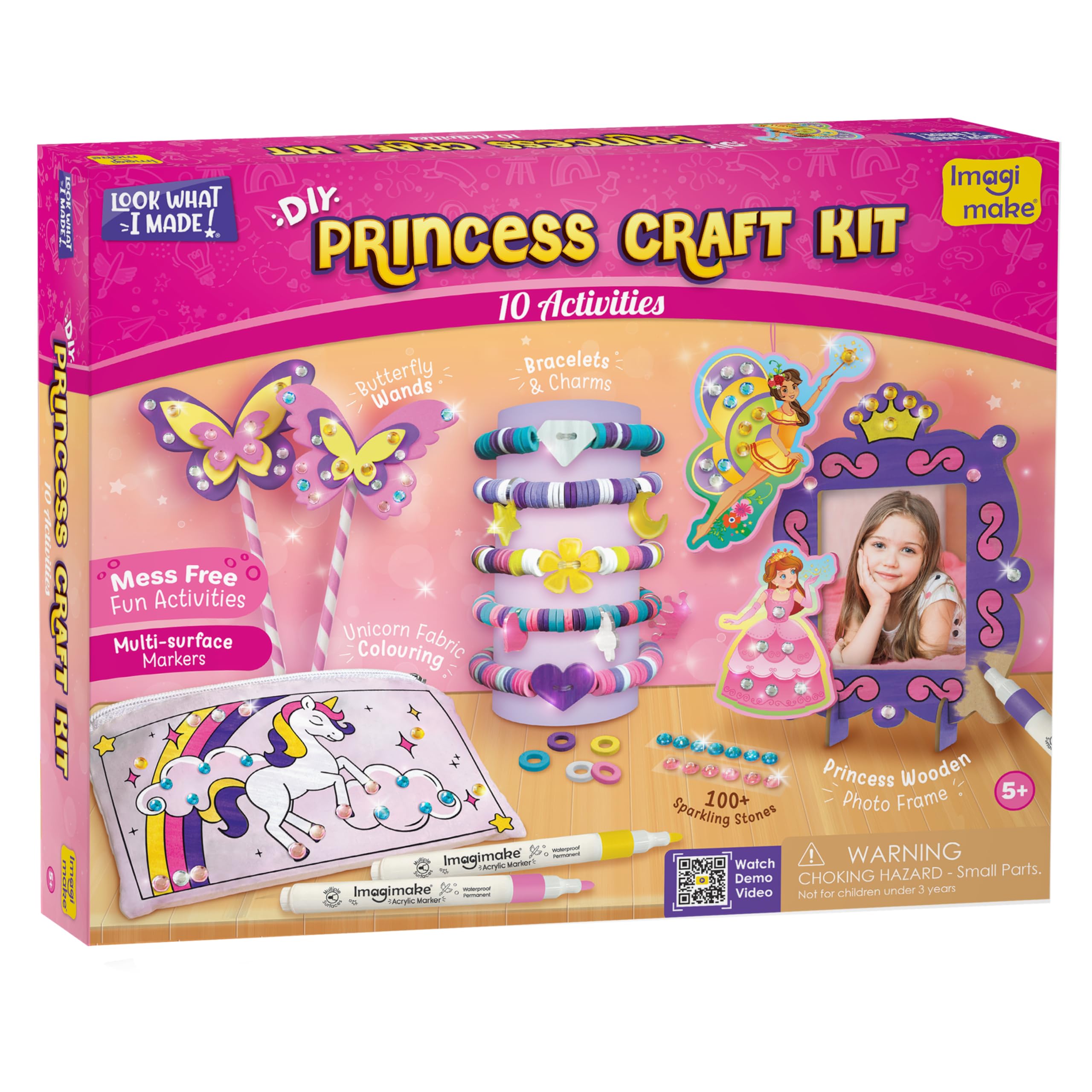 Imagimake Princess Craft Kit | 10 Mess-Free DIY Activities | Bracelet Making Kit, Unicorn Pouch, Butterfly Wands & More | Unicorn Gifts for Kids | Easter Gifts for Girls 5,6,7,8,9,10,11,12 Years Old