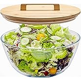 4.7Qt Large Glass Mixing Bowl with Lid, Clear Large Salad Bowls with Airtight Bamboo Lid & Handle,Thickened Glass Big Mixing Bowls Cooking Bowl for Serving, Food Prep, Kitchen,Borosilicate Glass