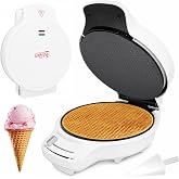 AshGlen Ice Cream Cones Maker, Waffle Cone Maker Machine with Browning Control, 1200W Double Side Even Heating, 7.5" Nonstick Plate Thin Waffle Maker for Crispy Waffle Cones with Cone Roller, White