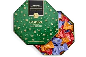 GODIVA CHOCOLATIER Godiva Holiday Masterpiece Gift Tin, Assorted Milk & Dark Chocolates with Ganache and Caramel, Gourmet Christmas Gift, Kosher & Halal, 50 Pc