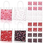 FOGWOWO 48 Pcs Valentine Gift Bags Valentines Clear Bags Plastic PVC Valentine's Day Heart Gift Bags with Button Handles Valentine Candy Goodie Bag for Wedding Holiday Party Wrapping Supplies