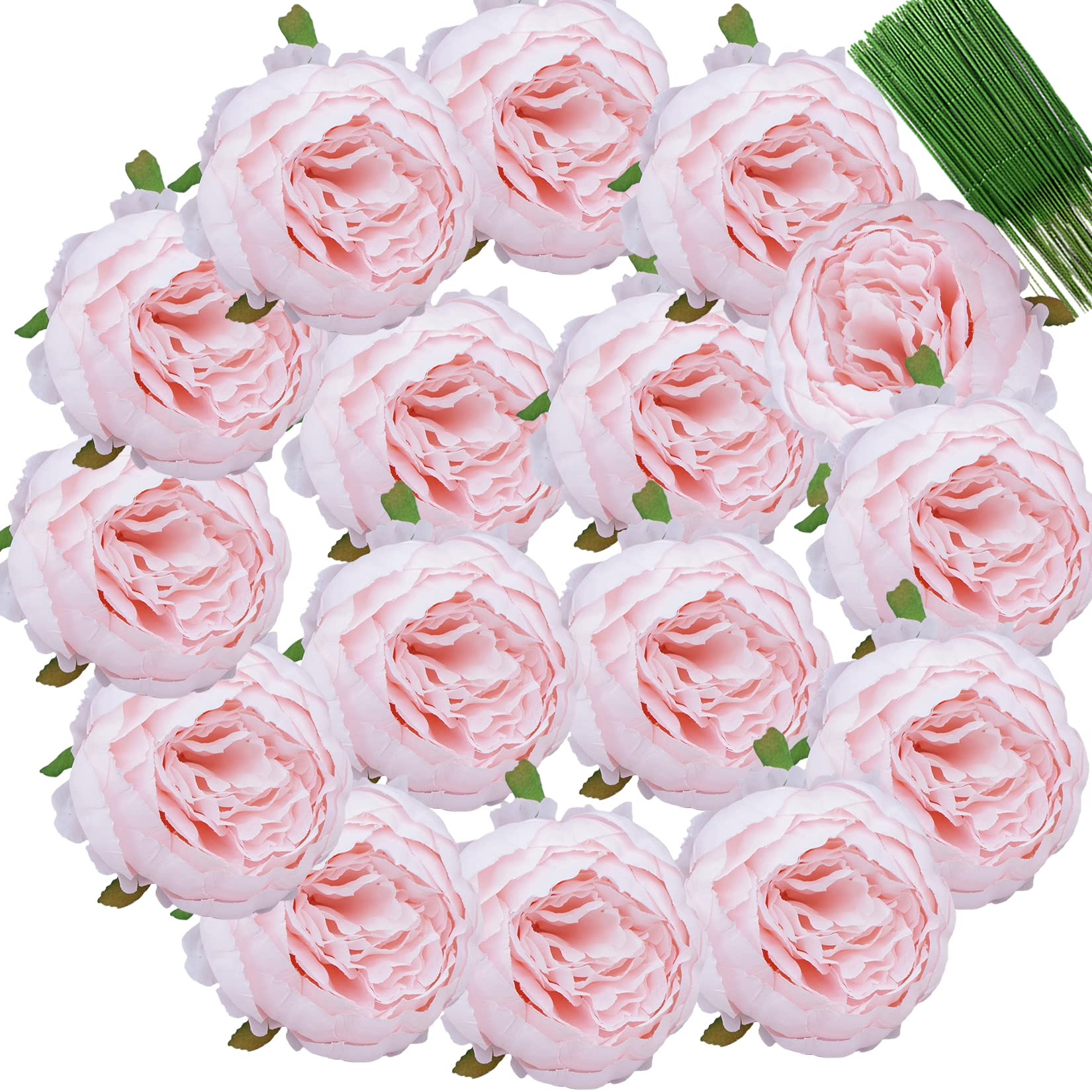 FagusHome 25 Pcs Silk Peony Artificial Flower Heads 4 inch Fake Peony Flowers with Stems Artificial Peony Flower Heads in Bulk Wholesale for Wedding Home Decor (Pink)
