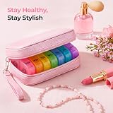 AUVON Weekly Pill Organizer with Pink PU Leather Case 7 Day 2 Daily Trips view 2