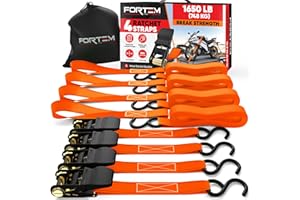 FORTEM Ratchet Straps, 748kg Break Strength, 4 4.57M Tie Down Strap Set, 4 Soft Loops, Motorcycle Straps Tie Downs, Cargo Str
