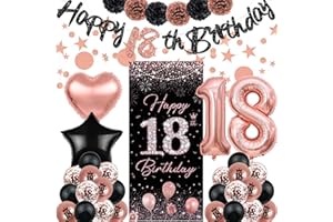 TSVATE Rose Gold 18th Birthday Decorations - Happy Birthday Banner, Backdrop, Balloons, Pompoms & Star Streamers