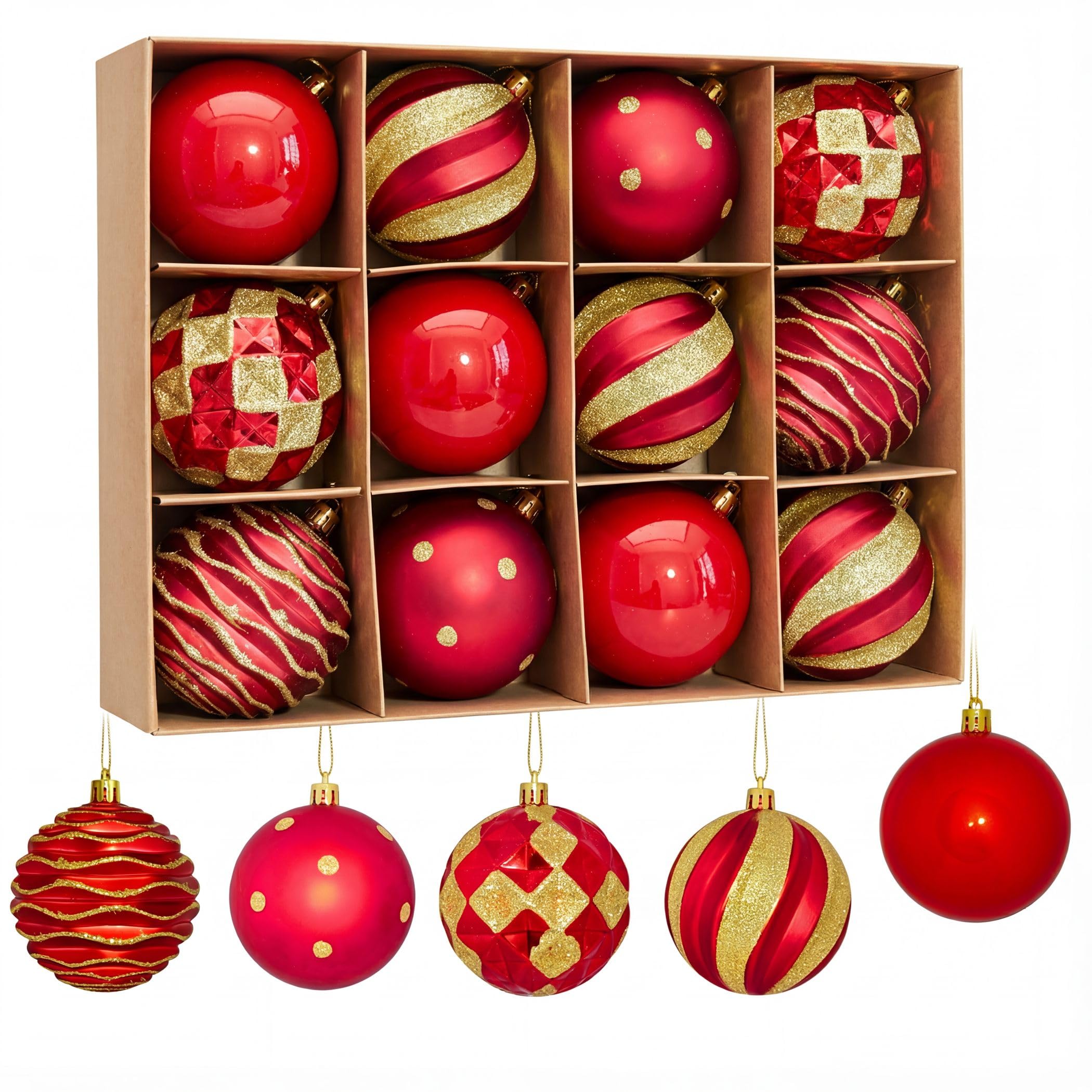 Photo 1 of ***(MINOR DAMAGE/ SEE NOTES FOR DETAILS)***12pcs Christmas Tree Ornaments - Red Christmas Ball Ornaments Set for Christmas, Holiday, Wreath & Party Decorations - Shatterproof, 80mm/3.15"