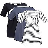 Bearsland Women's 3 Packs Maternity Nursing Tops Short Sleeve Breastfeeding Shirts