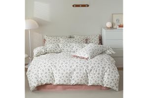 EAVD Vintage Style Pink Floral Comforter Set Queen Girls White Fluffy Microfiber Chic Garden Floral Bedding Set with 2 Pillowcases Reversible Fresh Botanical Comforter Set for All-Season
