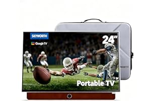Skyworth 24-Inch Portable Smart TV with Protective Case, Battery Powered Outdoor TV, 1080P FHD, Google TV, HDR10, Dolby Audio, Chromecast, Ideal for Sports, Game Day Bundle