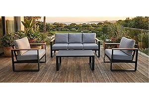 4 Piece Aluminum Outdoor Patio Furniture Set with Coffee Table, Outdoor Conversation Set with Washable Thick Cushions, Sectio