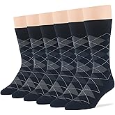 7Bigstars Mens Cotton Dress Crew Socks, 6 Pairs Patterned Assortment - Argyle, Striped, Dotted, Soft Breathable Everyday Fit