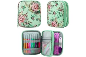 QZLKNIT Crochet Hook Case(5.5 * 6.8 ''), Travel Storage Bag for Sewing Crochet Hooks, Lighted Hooks, Needles and Accessories (Greens)