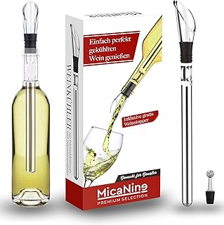 micanine Weinkühler & Sektkühler Set aus Edelstahl mit elegantem Dekantier Ausgießer, Flaschenkühler, Wein Kühlstab, Dekanter, Geschenkset Frauen Männer für Rotwein & Weißwein