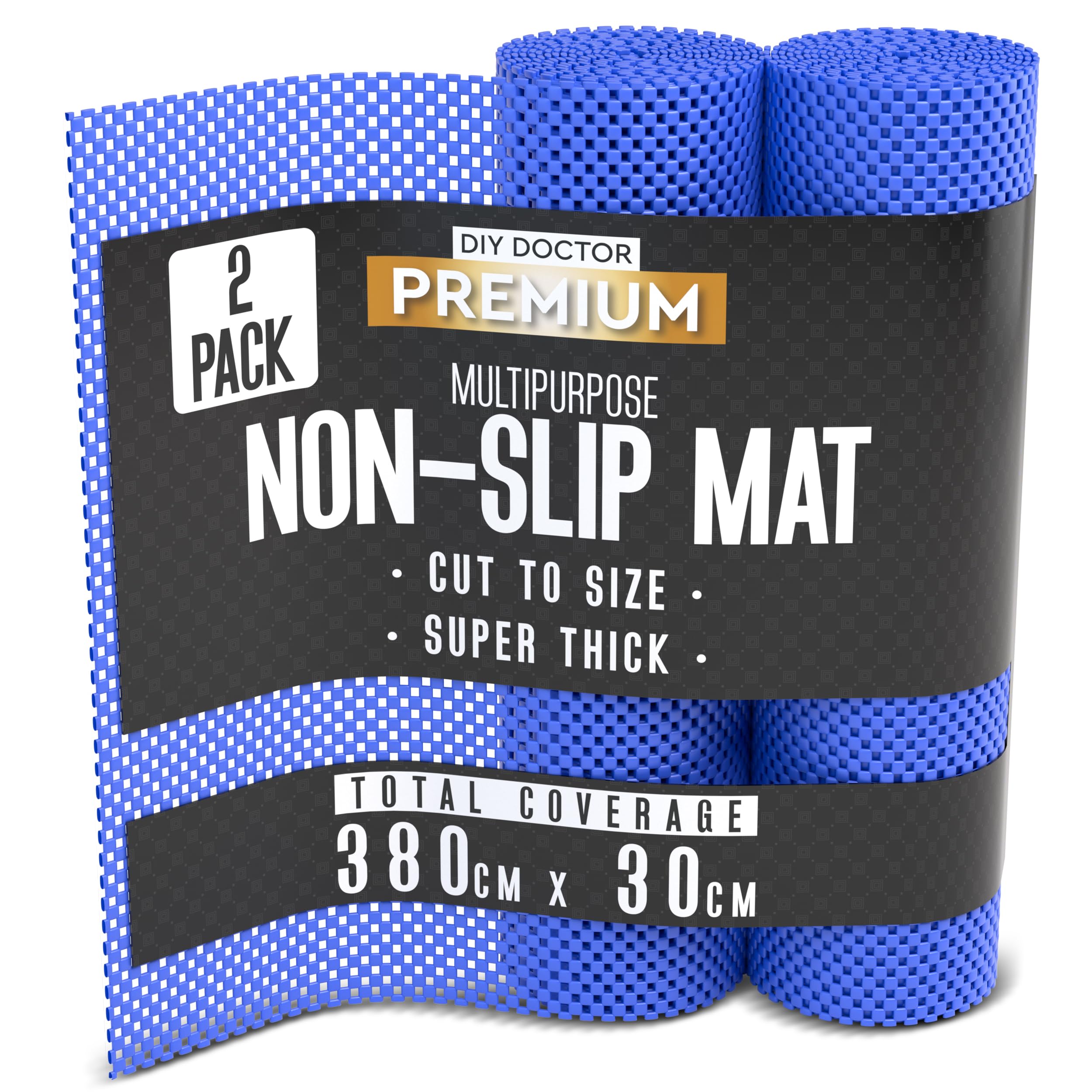 DIY Doctor Anti Slip Gripper Rolls 2 Pack – 190 x 30cm Non Slip Rug Underlay for Laminate Flooring – Carpet and Rug Grippers – Rubber Mat Shelf and Drawer Liner - Blue