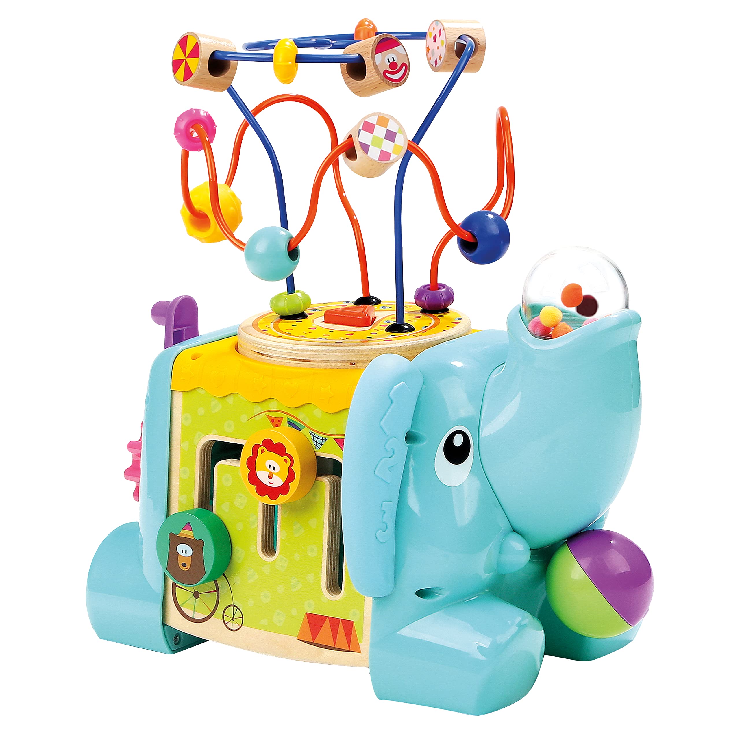 Bino 84212 Wooden Activity Cube Elephant. Learning Toy For Children From 18 month for Developement of Fine Motor Skills. Size: 27,2x19,0x27,9 cm