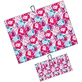 BEITUOLA Pink Floral Golf Towel 2 Packs Flowers Golf Towels for Golf Bags Men Women Microfiber Waffle Towel with Clip Funny Gift Accessories
