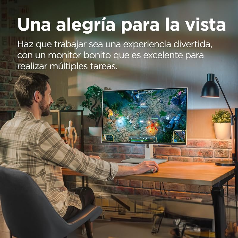L27h-4A - Monitor QHD 27" (IPS, 4 Lados Ultrafinos, HDMI - DP - USB-C, 16:9, Tasa de Refresco 100 Hz, Tiempo Respuesta 1ms, Montaje VESA 100 mm, Ajuste Inclinación/Altura/Pivote/Giro) - Gris