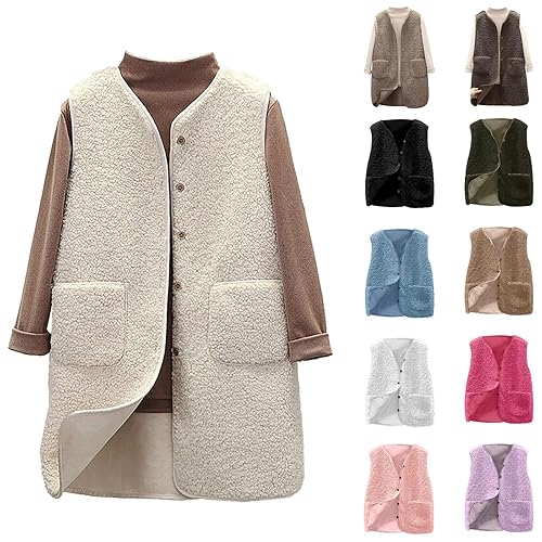 fall outfits for women, Gilet for Women UK, Autumn Winter Vest Sherpa Waistcoat Fall Sleeveless Fleece Gilets Ladies Quilted Body Warmer Jackets Cozy Cardigans Coats Women's Clothing (White #1, L)