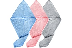 VTECHOLOGY 3Pcs Hair Towel Wrap, Microfiber Quick Drying Hair Towels, Bath Dryer Caps for Women Spa Salon Home Use and Hotel 