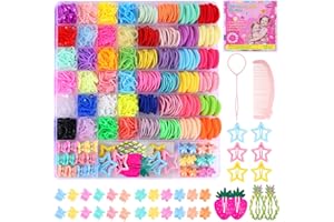 Funtopia Multi-type Elastic Hair Ties Set with Cute Hair Clips, Colorful Hair Accessories for Girls Baby Toddlers Kids, Assor